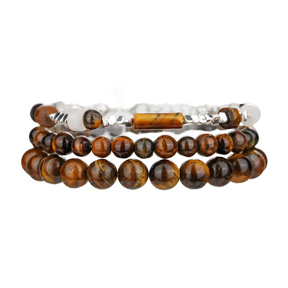 Wholesale Black gallstone broken silver tiger eye stone vintage beaded bracelet